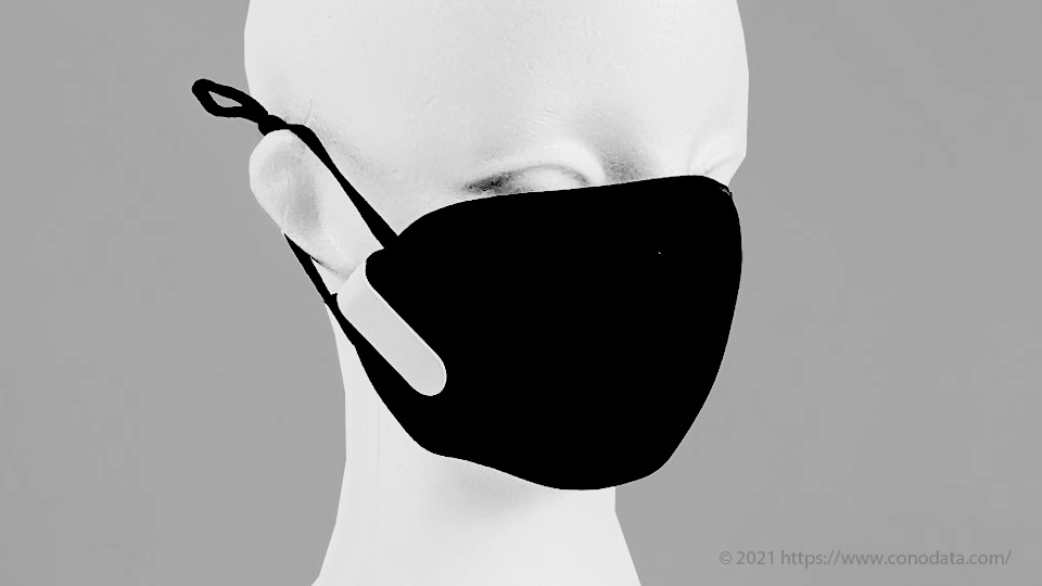 Mask Air Fan（マスクエアーファン）を実際にマスクに装着してマスクをつけてみた顔の画像